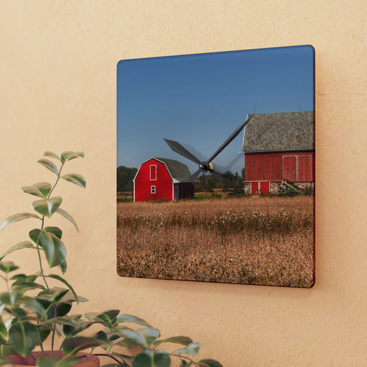 U R There Photography Brown City Wellman Line Road Reds Rustic Farmhouse Acrylic Analog Wall Clock