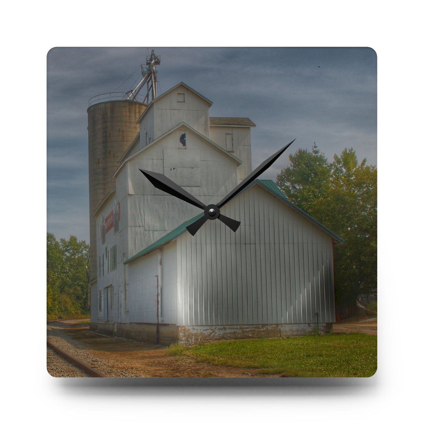 U R There Photography Aside the Tracks in Mayville Rustic Farmhouse Acrylic Analog Wall Clock