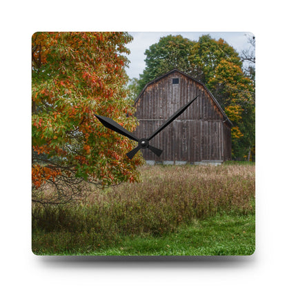 U R There Photography Mount Morris Road Grey in the Fall Rustic Farmhouse Acrylic Analog Wall Clock