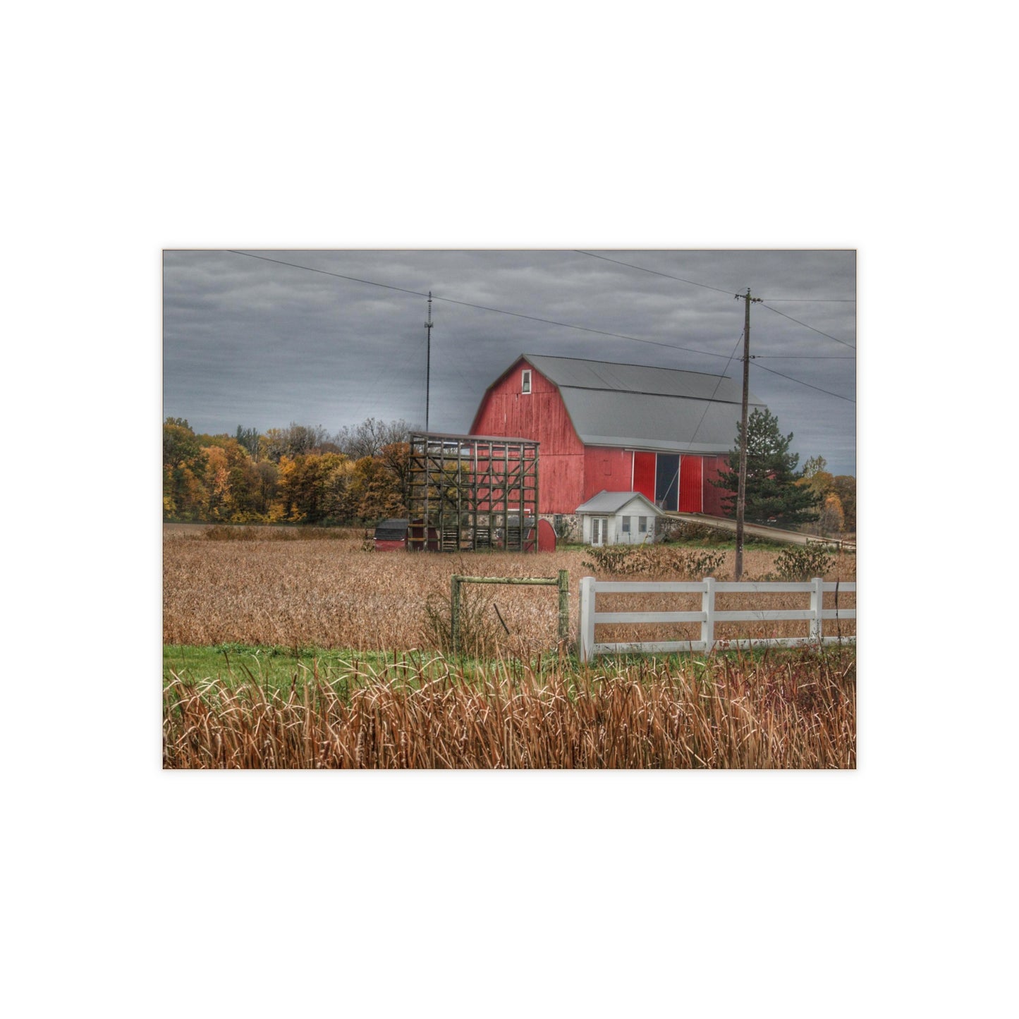 U R There Photography Barnes Road Red in Fall Rustic Farmhouse Decorative Ceramic Tile