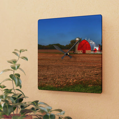 U R There Photography Brown City Wellman Line Road Red Rustic Farmhouse Acrylic Analog Wall Clock