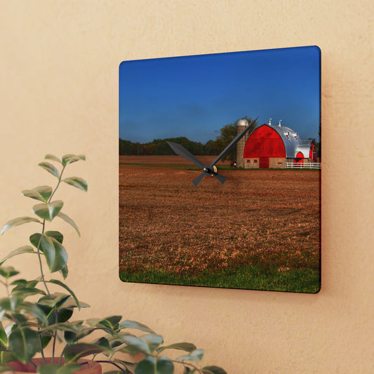 U R There Photography Brown City Wellman Line Road Red Rustic Farmhouse Acrylic Analog Wall Clock
