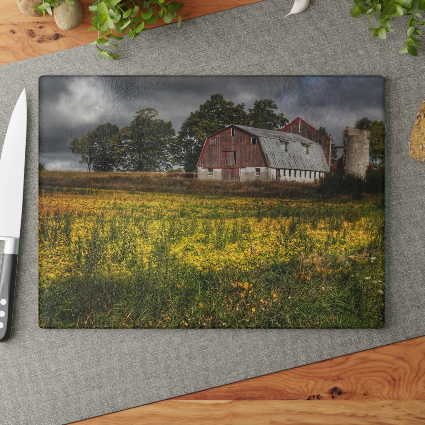 U R There Photography Remnants Rustic Farmhouse Tempered-Glass Cutting Board