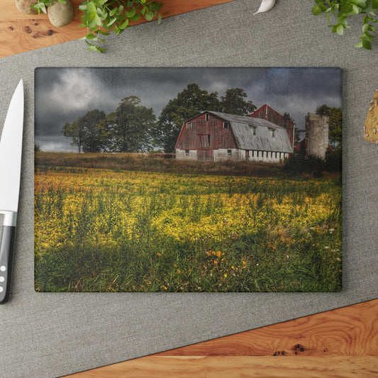 U R There Photography Remnants Rustic Farmhouse Tempered-Glass Cutting Board