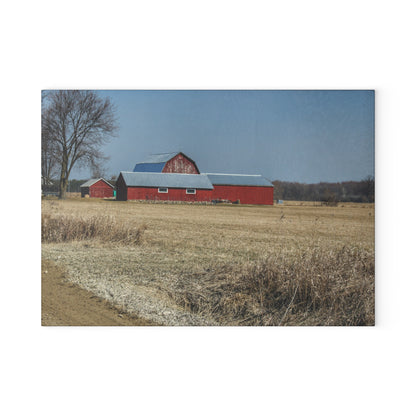U R There Photography Romeo Plank Road Reds II Rustic Farmhouse Tempered-Glass Cutting Board