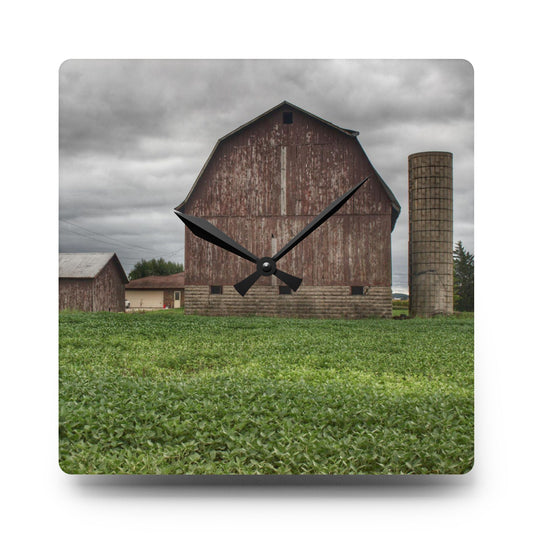 U R There Photography Van Geisen Road Grey Rustic Farmhouse Acrylic Analog Wall Clock 10.75'' × 10.75'' (Square)