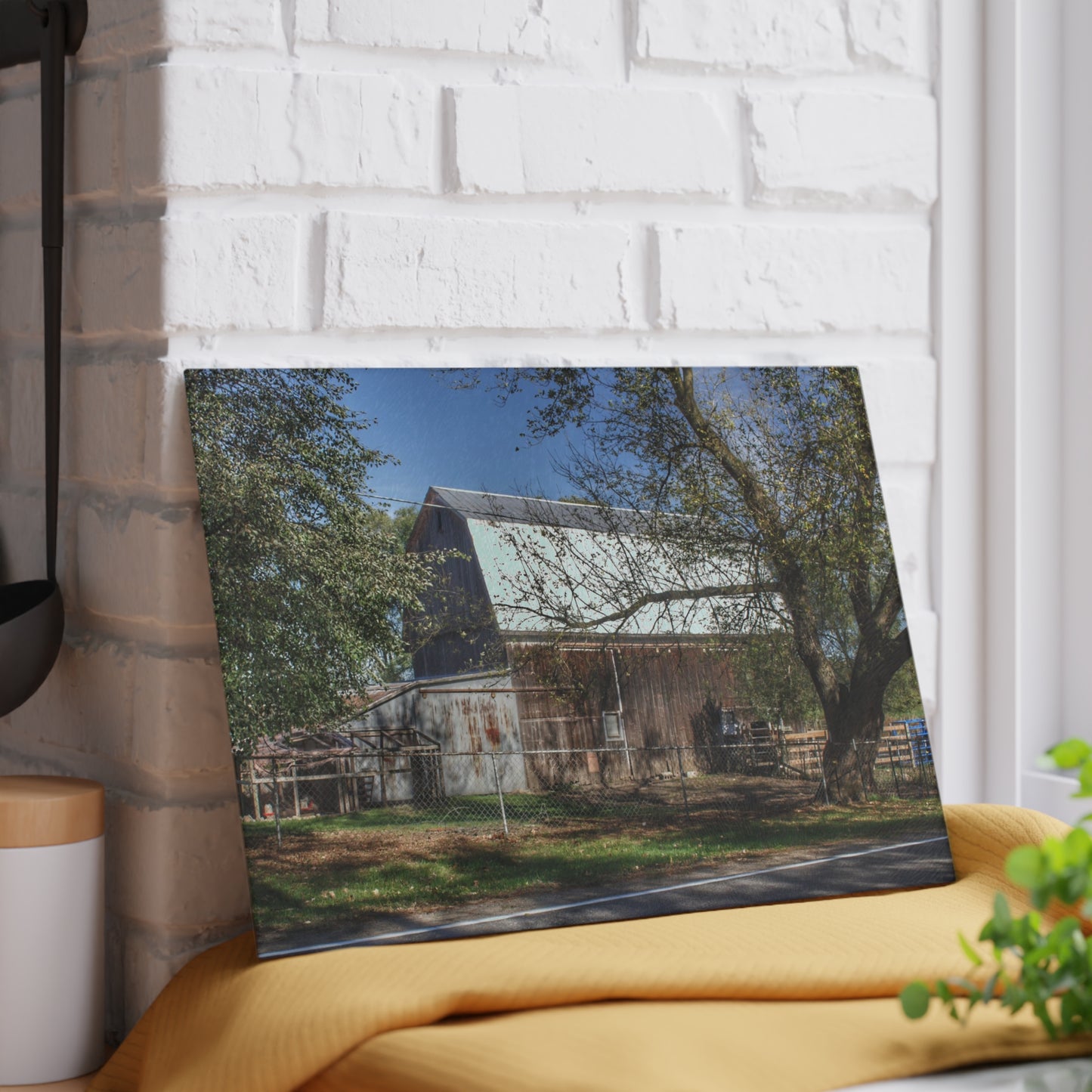 U R There Photography Birch Run Road Grey Rustic Farmhouse Tempered-Glass Cutting Board