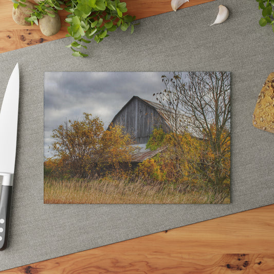 U R There Photography Church Road Grey IV Rustic Farmhouse Tempered-Glass Cutting Board