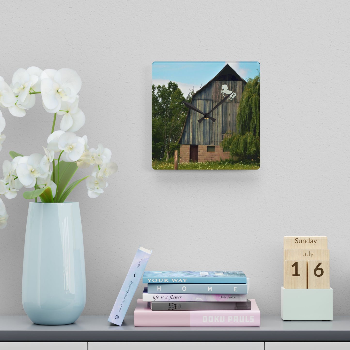 U R There Photography Hassler Lake Horse Barn Rustic Farmhouse Acrylic Analog Wall Clock