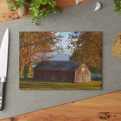 U R There Photography Marlette Road Fall Red Rustic Farmhouse Tempered-Glass Cutting Board