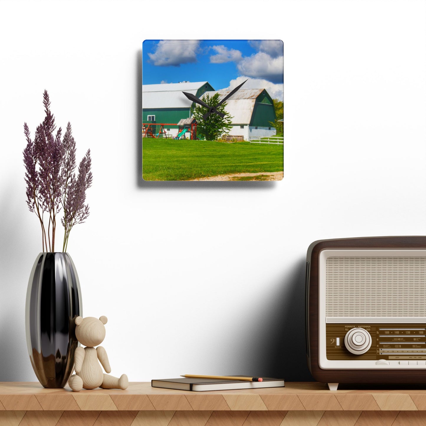 U R There Photography Hough Road Green Rustic Farmhouse Acrylic Analog Wall Clock