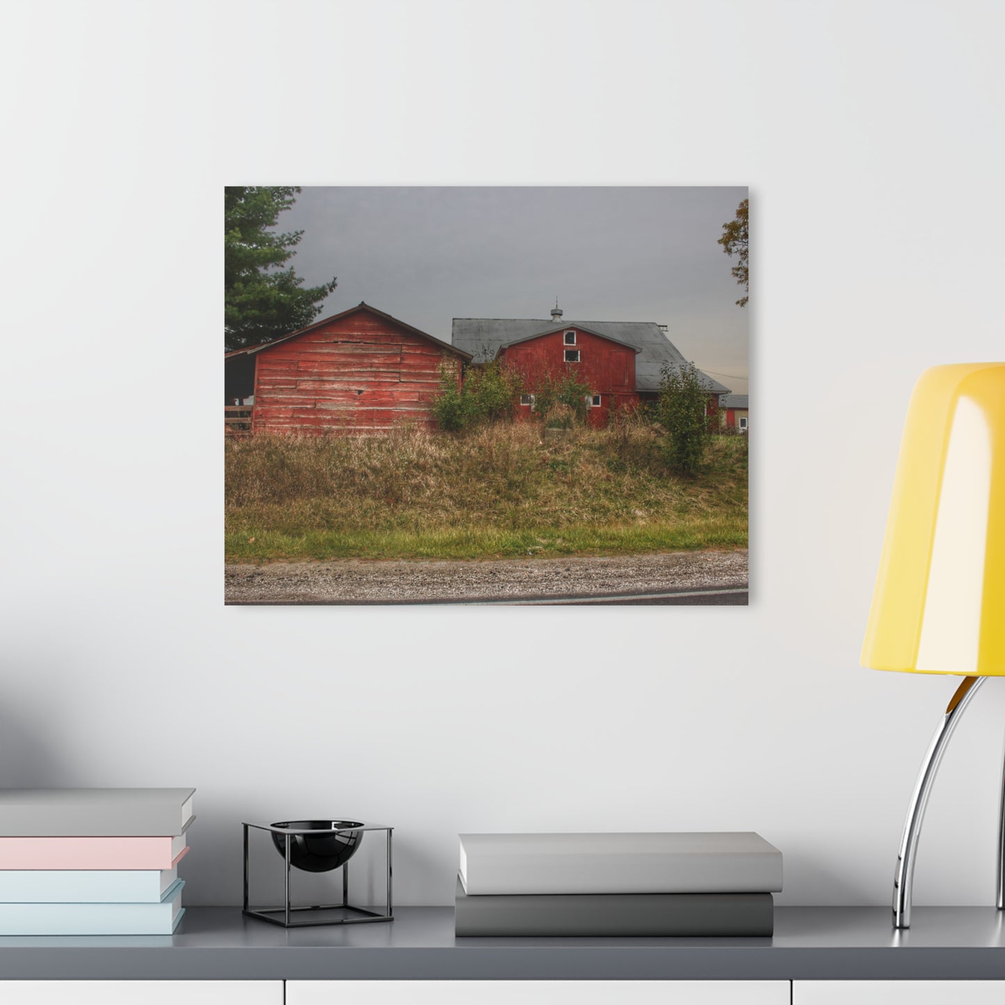 U R There Photography Goodrich Baldwin Road Reds I Rustic Farmhouse Acrylic Wall Print