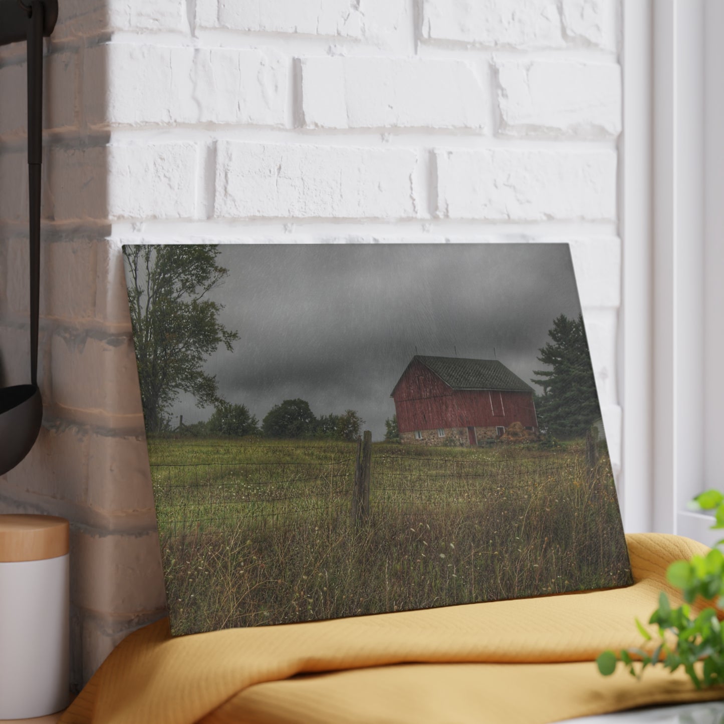 U R There Photography Stone Red Rustic Farmhouse Tempered-Glass Cutting Board