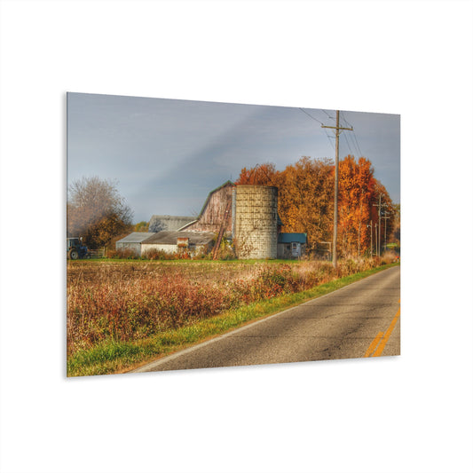 U R There Photography Plumb Creek Road Red in Fall II Rustic Farmhouse Acrylic Wall Print