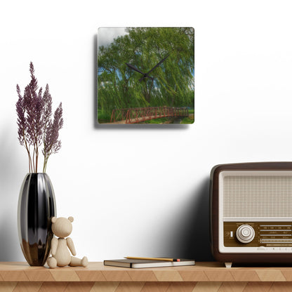 U R There Photography Linear Park Bridge In Lapeer II Rustic Farmhouse Acrylic Analog Wall Clock