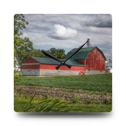 U R There Photography Haines Road Cornfield Reds Rustic Farmhouse Acrylic Analog Wall Clock