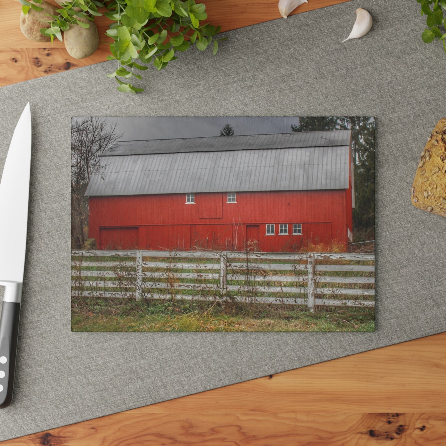 U R There Photography Corralled Red Rustic Farmhouse Tempered-Glass Cutting Board