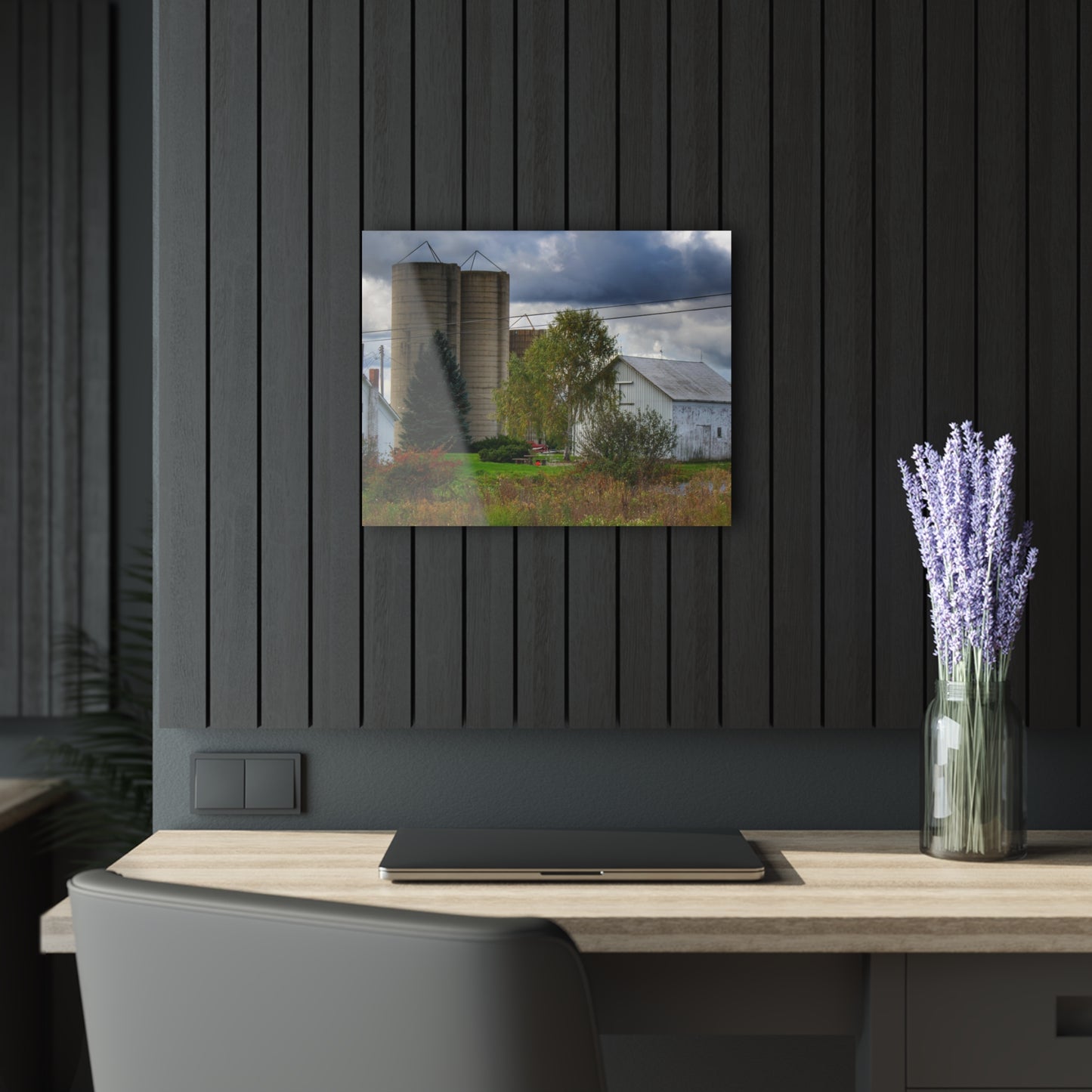 U R There Photography Baldwin White and Silos Rustic Farmhouse Acrylic Wall Print