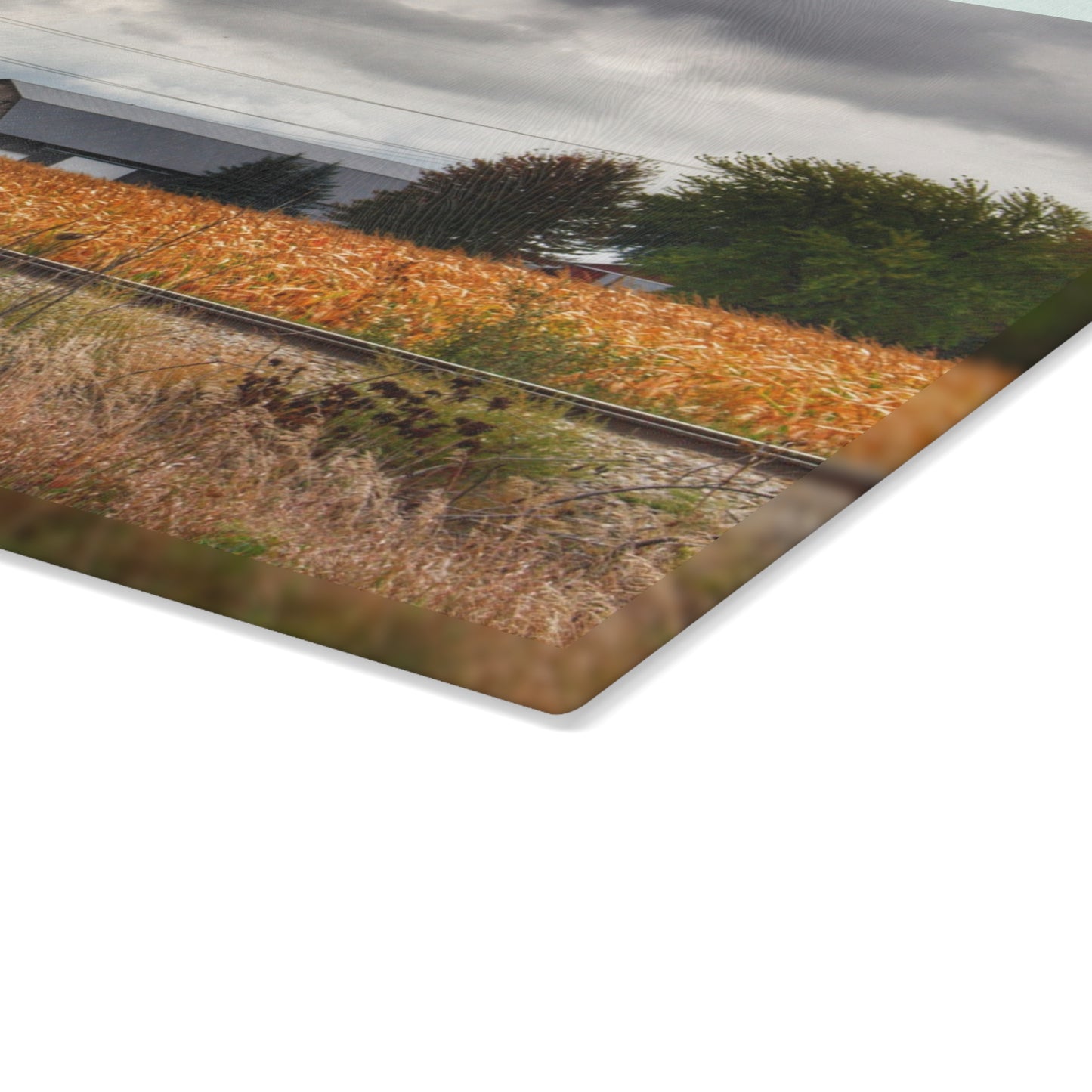 U R There Photography Reese Old Grey Beyond the Tracks Rustic Farmhouse Tempered-Glass Cutting Board