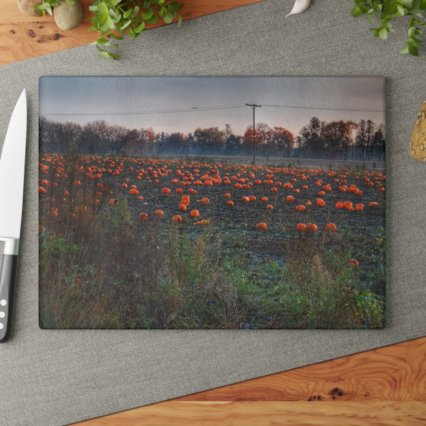 U R There Photography Five Lakes Pumpkins Rustic Farmhouse Tempered-Glass Cutting Board