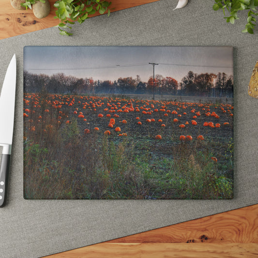 U R There Photography Five Lakes Pumpkins Rustic Farmhouse Tempered-Glass Cutting Board