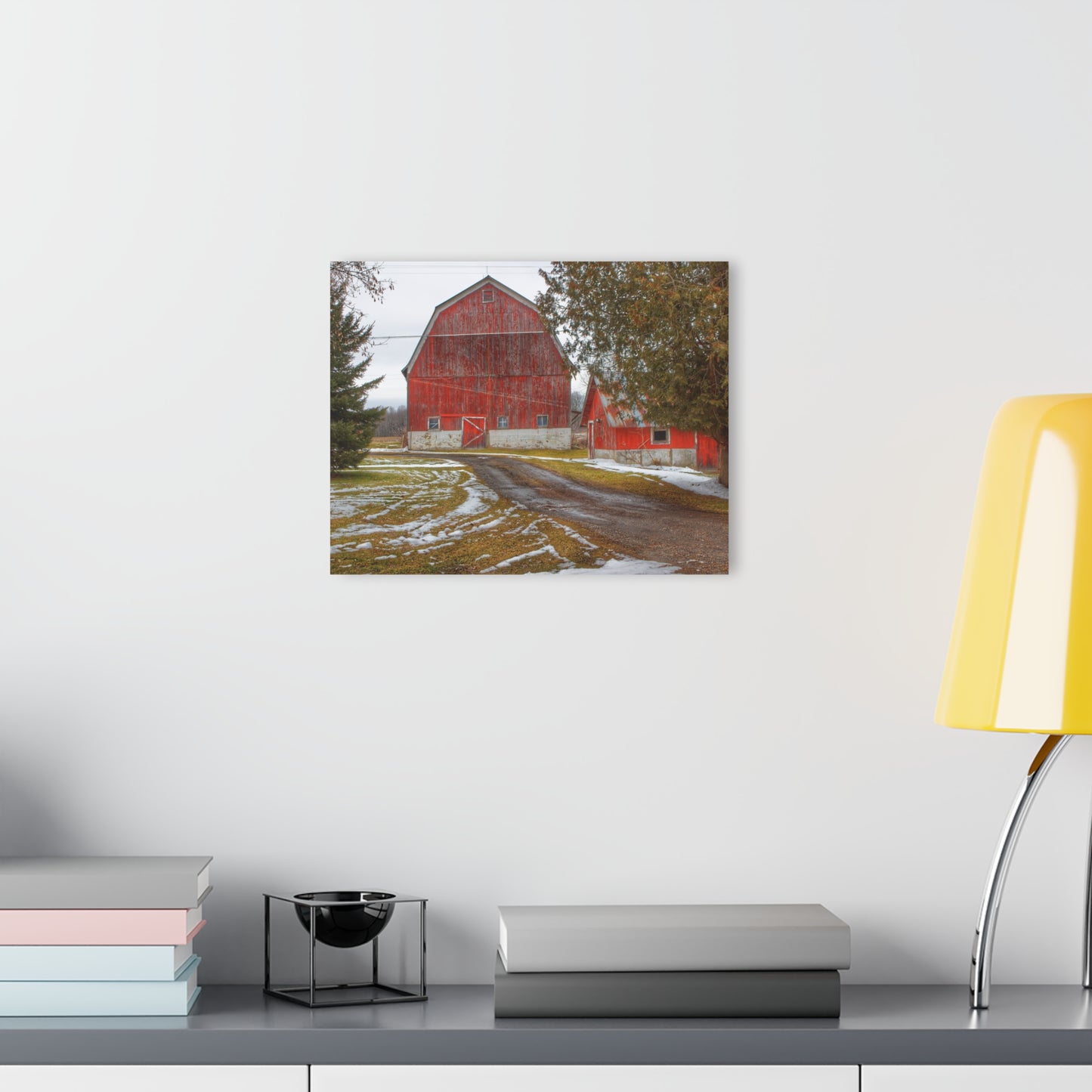 U R There Photography West Barnes Lake Reds Rustic Farmhouse Acrylic Wall Print