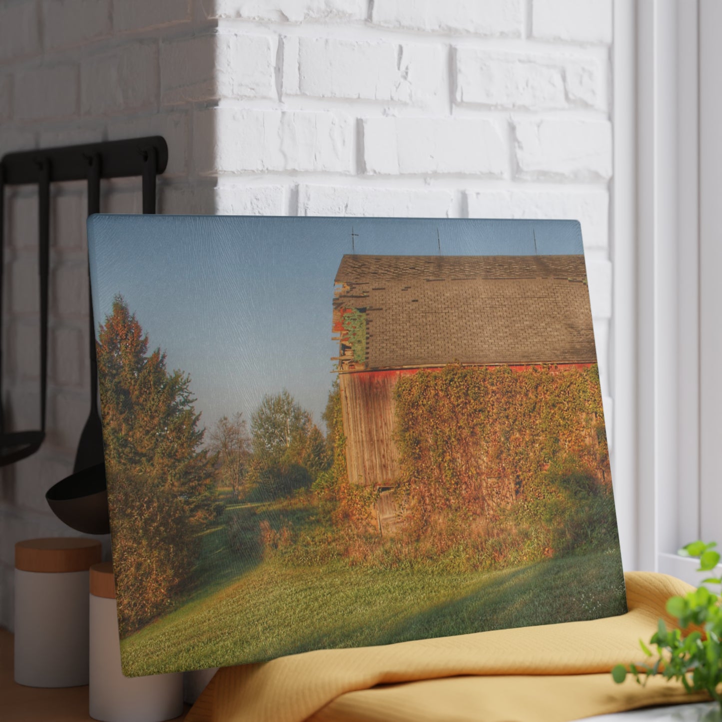 U R There Photography Bearanger Road Red Rustic Farmhouse Tempered-Glass Cutting Board