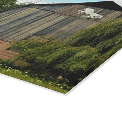 U R There Photography Hassler Lake Horse Barn Rustic Farmhouse Tempered-Glass Cutting Board 8"x 11"