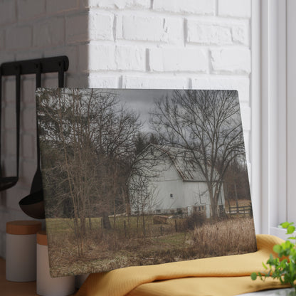 U R There Photography Oakwood Road White II Rustic Farmhouse Tempered-Glass Cutting Board