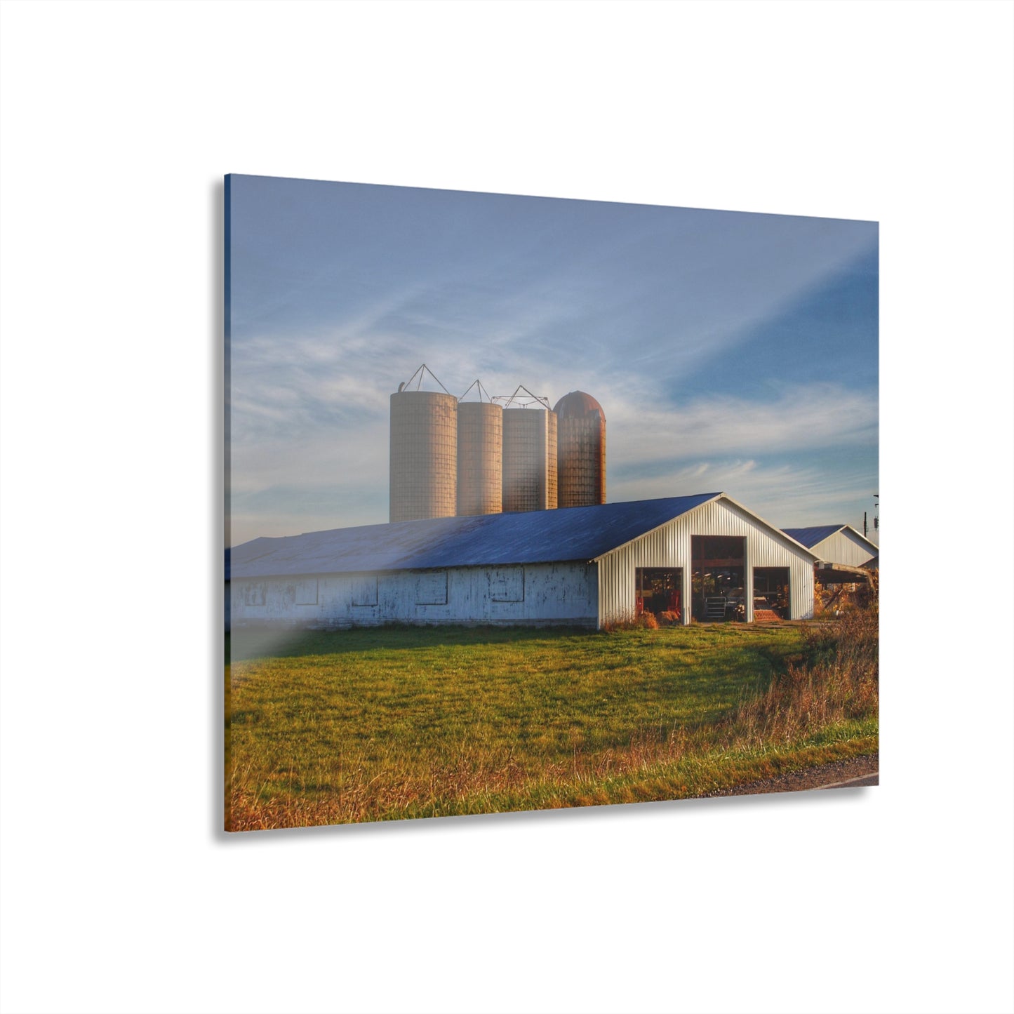U R There Photography Peck White and Silos Rustic Farmhouse Acrylic Wall Print