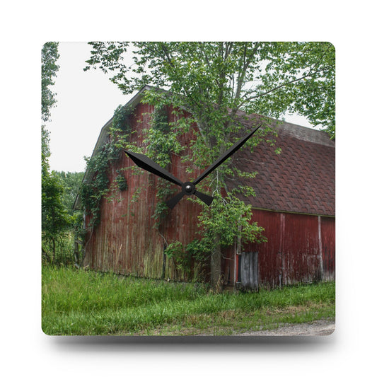 West Murphy Lake Red Rustic Farmhouse Acrylic Analog Wall Clock 10.75'' × 10.75'' (Square)