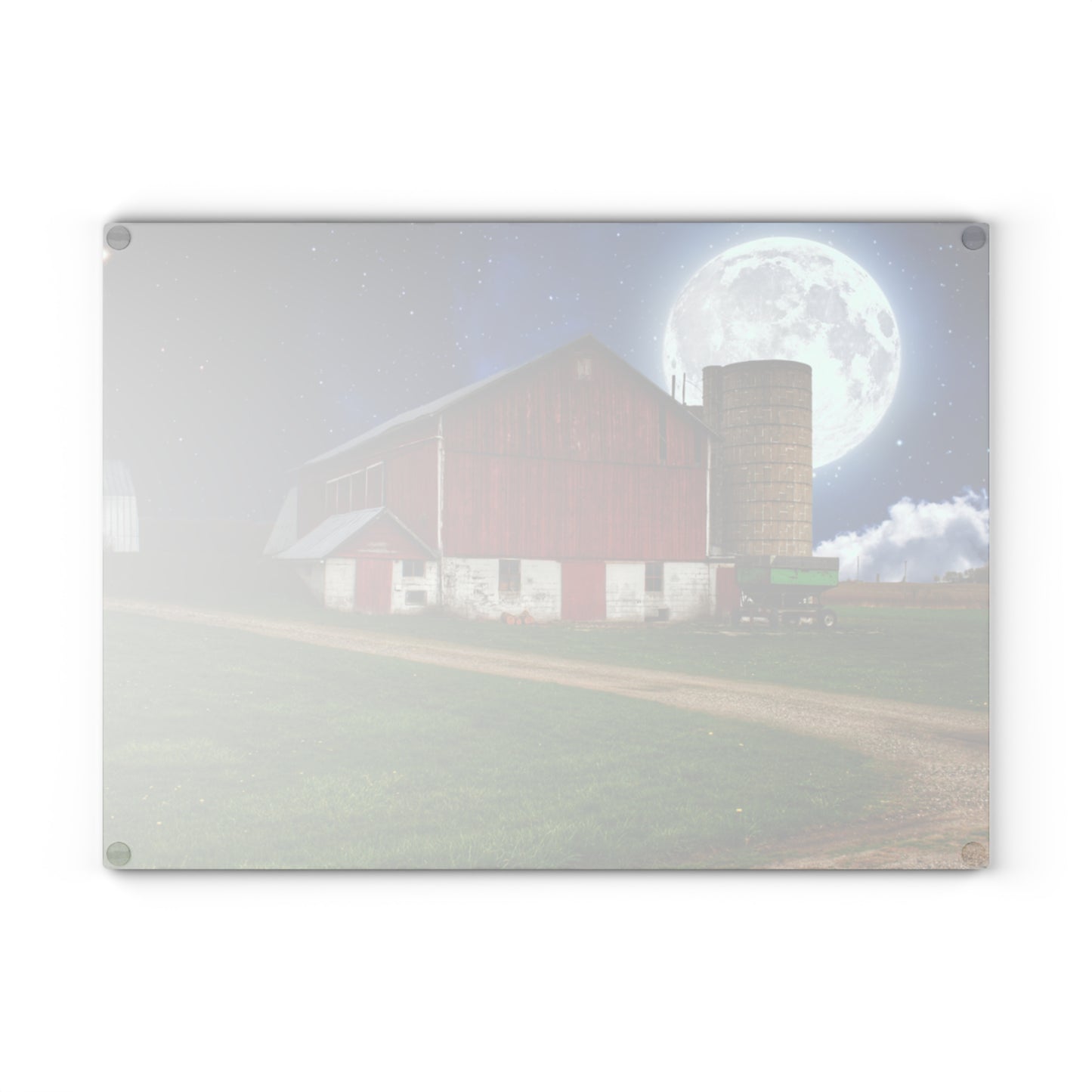 U R There Photography Fostoria Red in the Moonlight Rustic Farmhouse Tempered-Glass Cutting Board