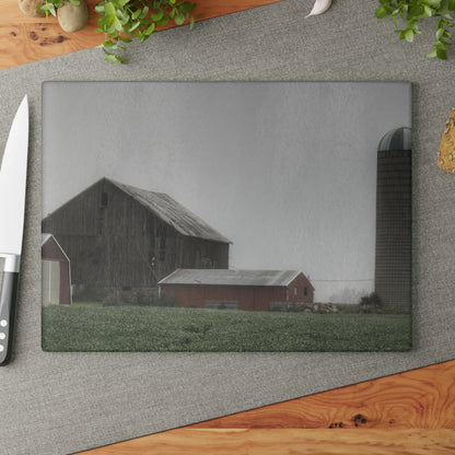 U R There Photography Farm in the Fog Rustic Farmhouse Tempered-Glass Cutting Board