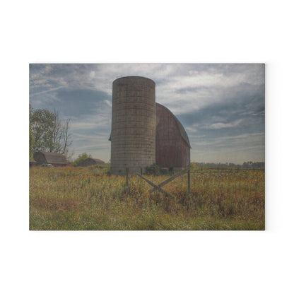 Barn Boutique Rustic Tempered-Glass Cutting Board| Mushroom Road Red II