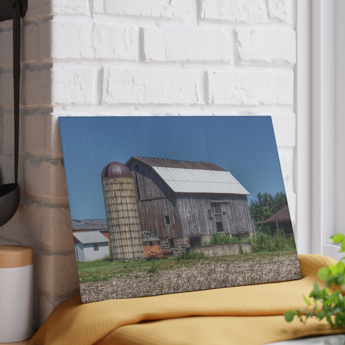 U R There Photography Millington Road Grey Rustic Farmhouse Tempered-Glass Cutting Board