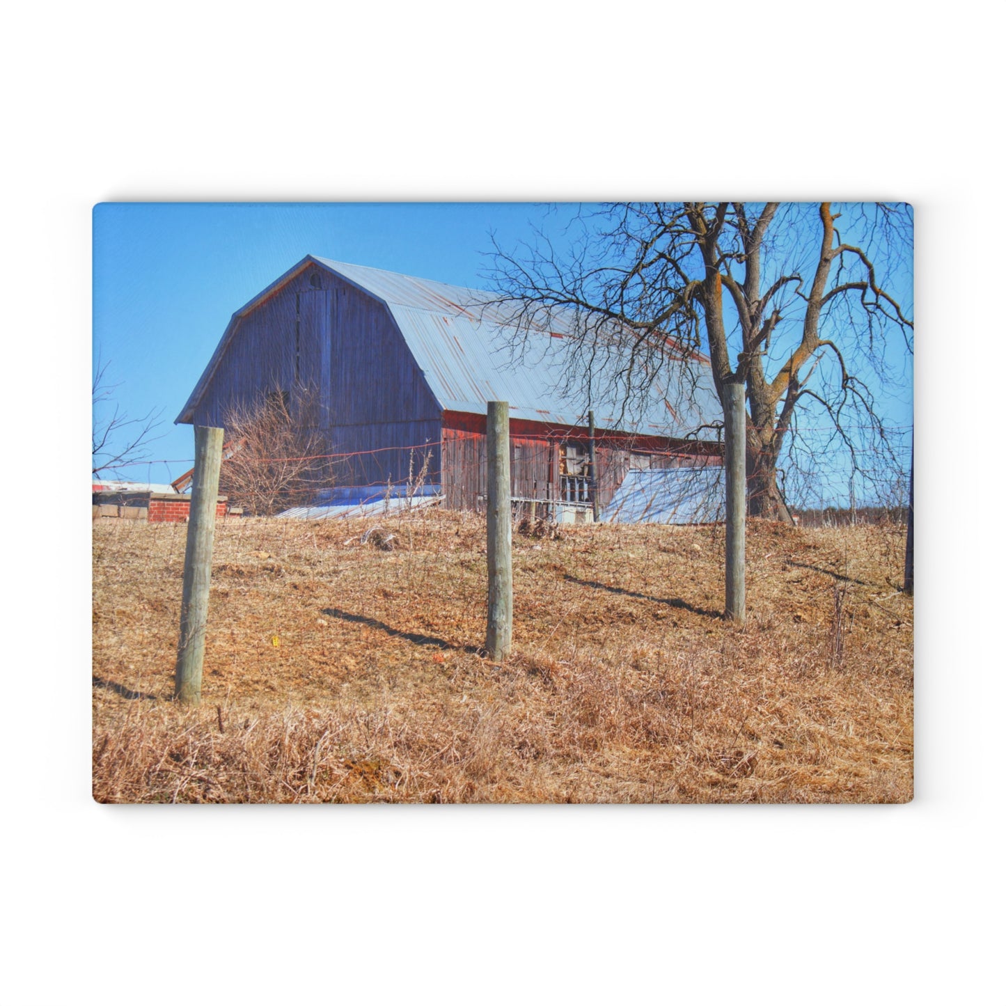 U R There Photography Marathon Haybarn on the Hill II Rustic Farmhouse Tempered-Glass Cutting Board
