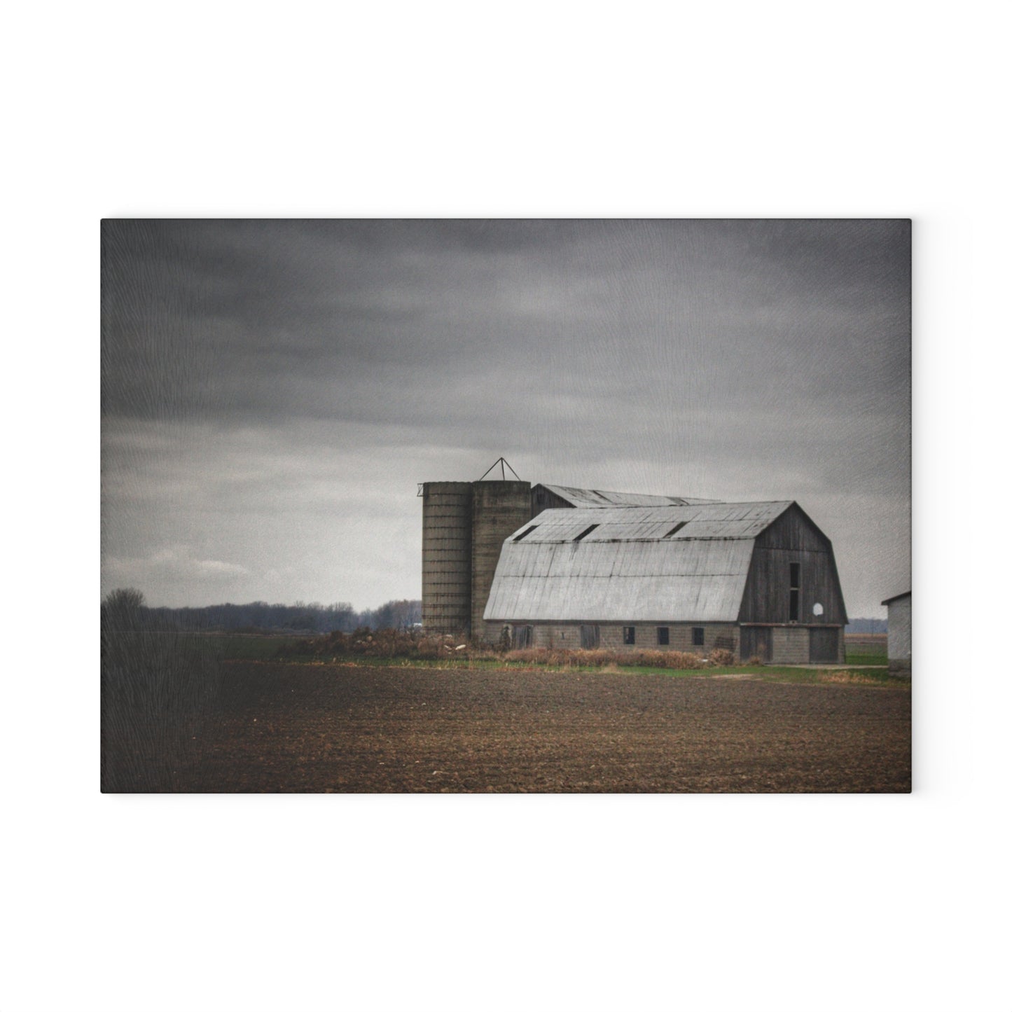 U R There Photography North Gates Road Old Grey II Rustic Farmhouse Tempered-Glass Cutting Board