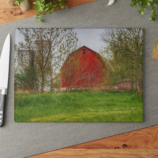 U R There Photography Castle Corner Red I Rustic Farmhouse Tempered-Glass Cutting Board