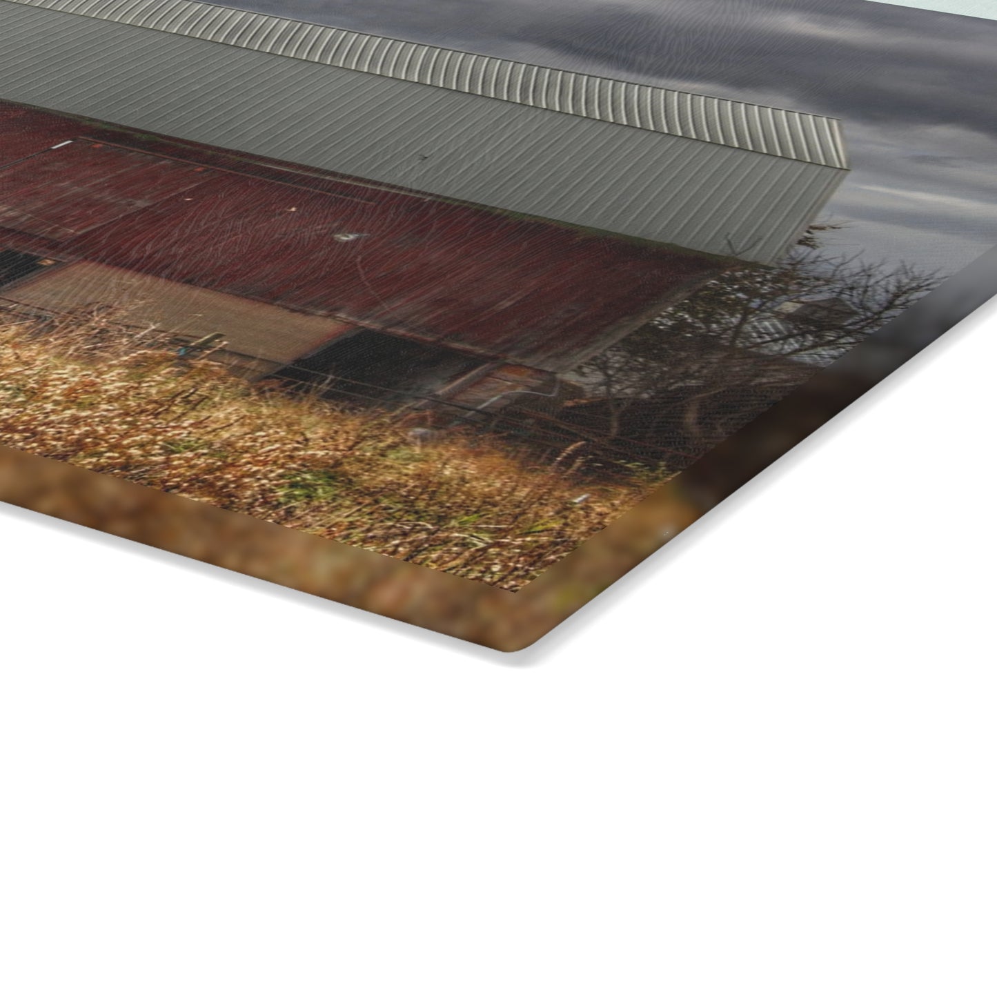 U R There Photography Booth Road Cow Barn I Rustic Farmhouse Tempered-Glass Cutting Board