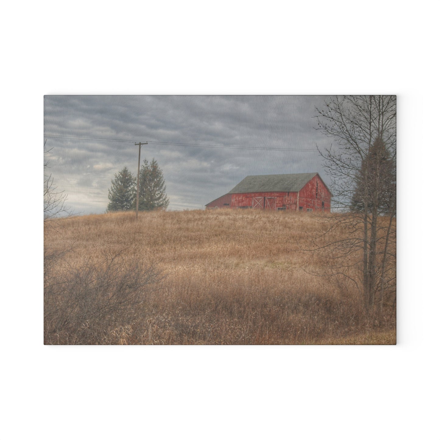 U R There Photography Grey Road Hillside Red I Rustic Farmhouse Tempered-Glass Cutting Board