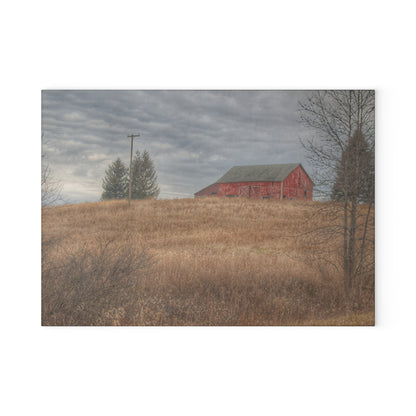 U R There Photography Grey Road Hillside Red I Rustic Farmhouse Tempered-Glass Cutting Board