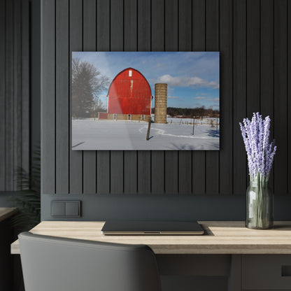 U R There Photography Barnes Road Winter Red Rustic Farmhouse Acrylic Wall Print