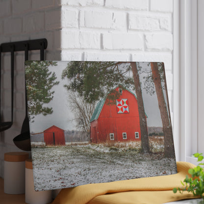 U R There Photography McKail Road Quilted Red Rustic Farmhouse Tempered-Glass Cutting Board