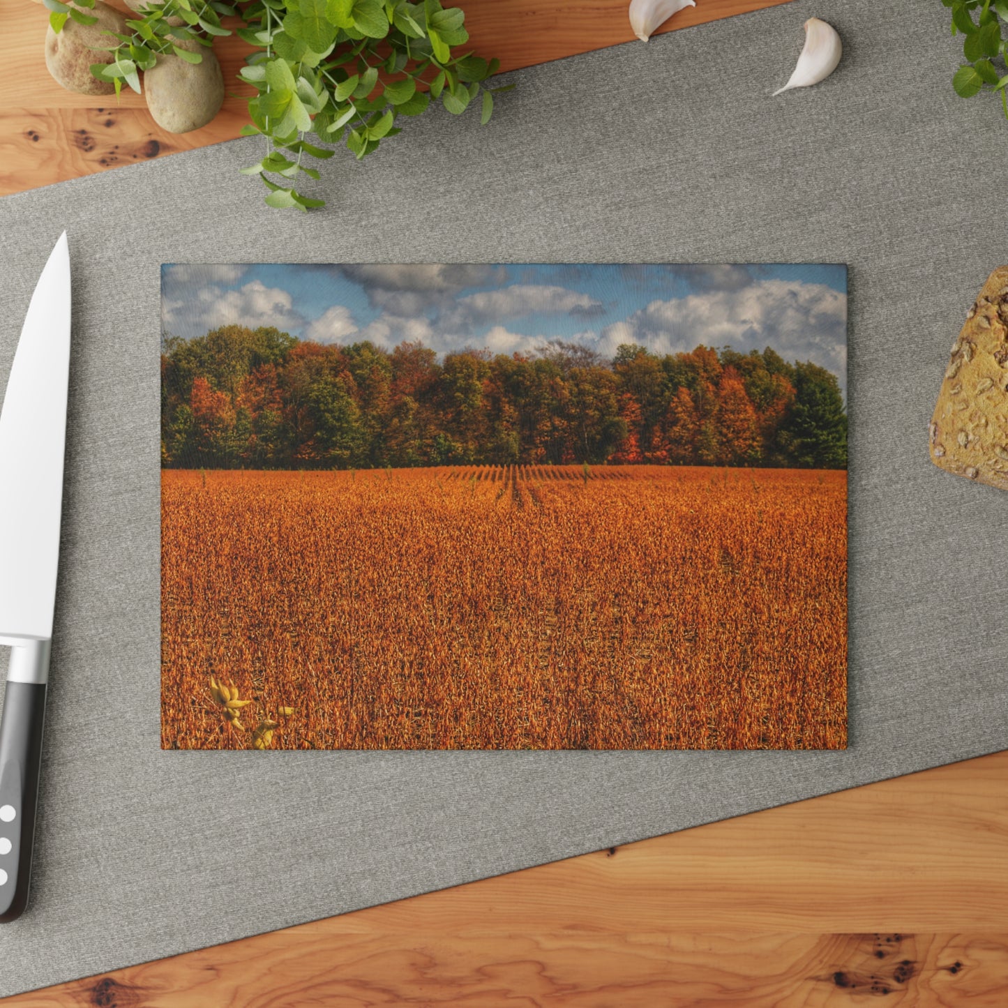 U R There Photography Fall on Murphy Lake I Rustic Farmhouse Tempered-Glass Cutting Board