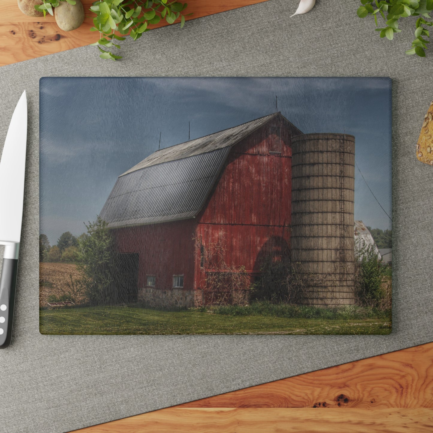 U R There Photography McDowell Road Reds III Rustic Farmhouse Tempered-Glass Cutting Board