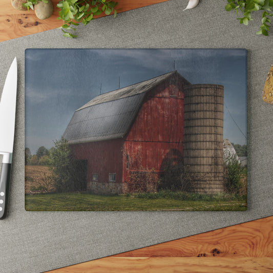 U R There Photography McDowell Road Reds III Rustic Farmhouse Tempered-Glass Cutting Board