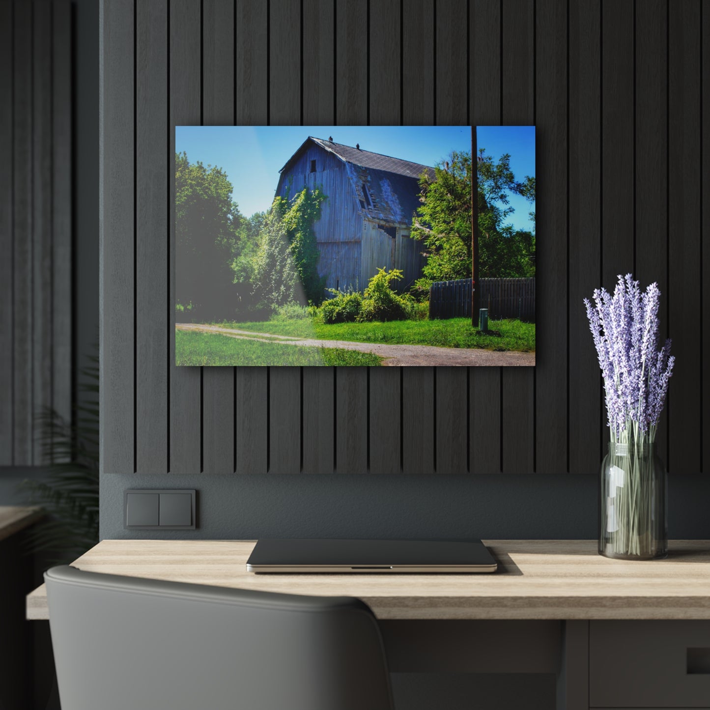 U R There Photography Dryden Road Grey Rustic Farmhouse Acrylic Wall Print