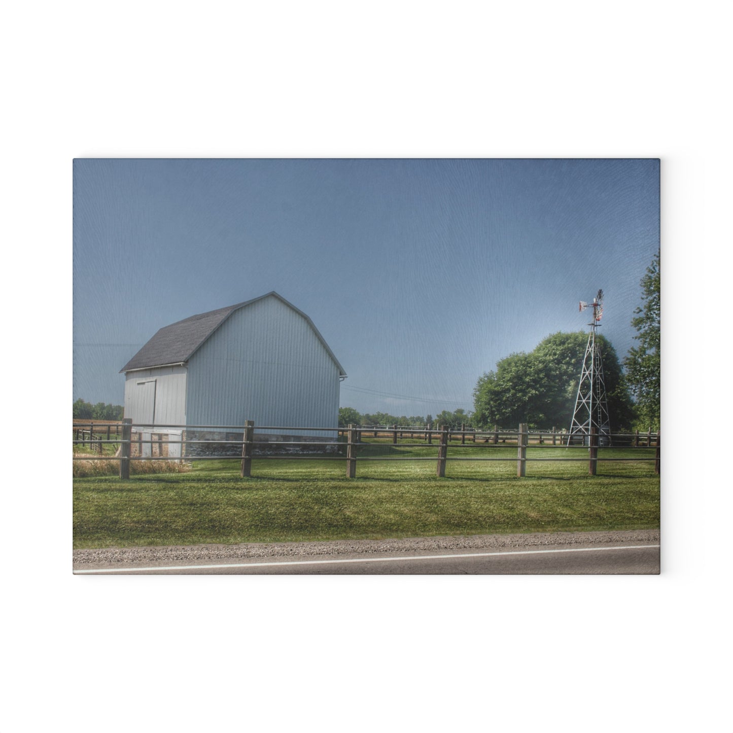 U R There Photography M-90 White and Windmill I Rustic Farmhouse Tempered-Glass Cutting Board
