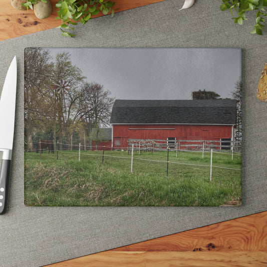 U R There Photography West Lake Road Farm and Filly II Rustic Farmhouse Tempered-Glass Cutting Board
