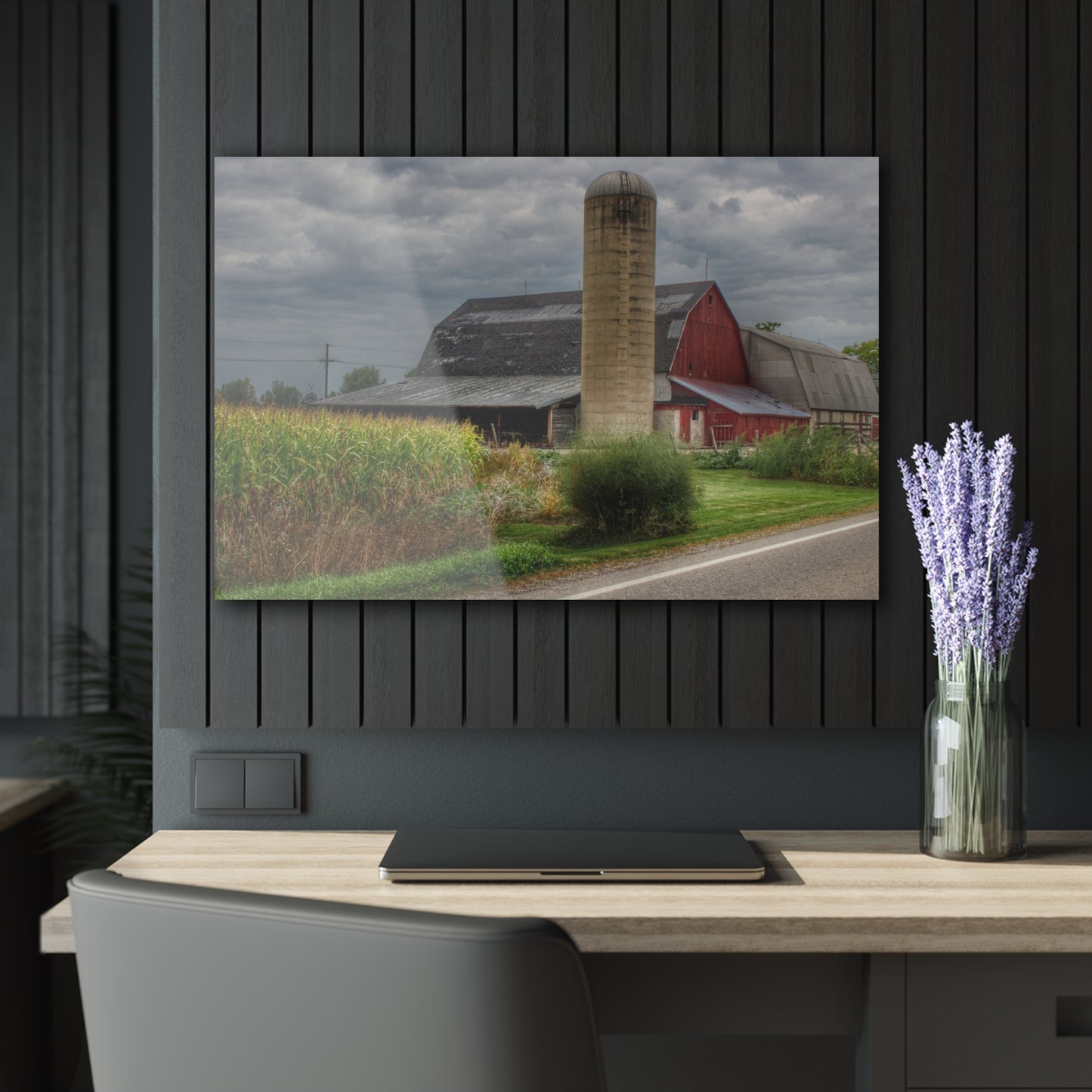 U R There Photography Lake Pleasant Road Little Red and Silo II Rustic Farmhouse Acrylic Wall Print